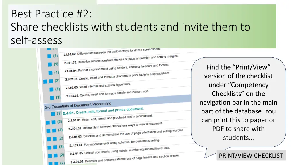 best practice 2 share checklists with students