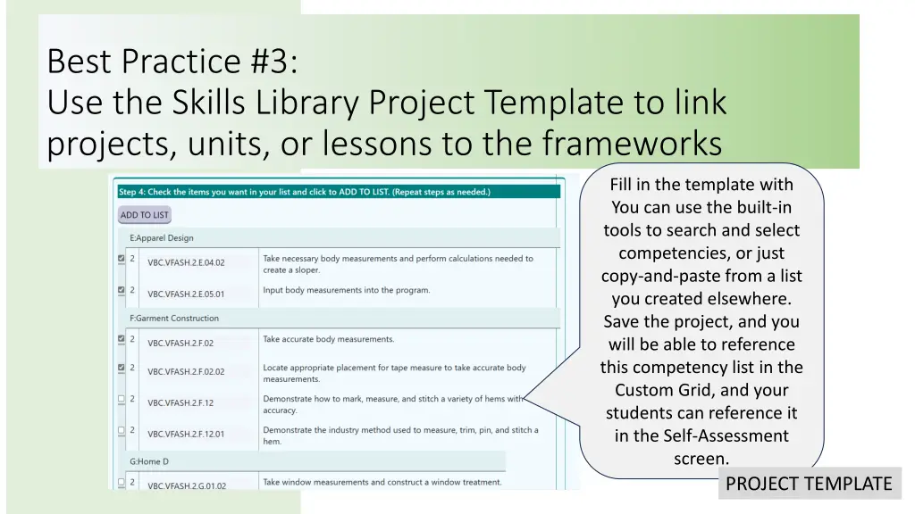 best practice 3 use the skills library project