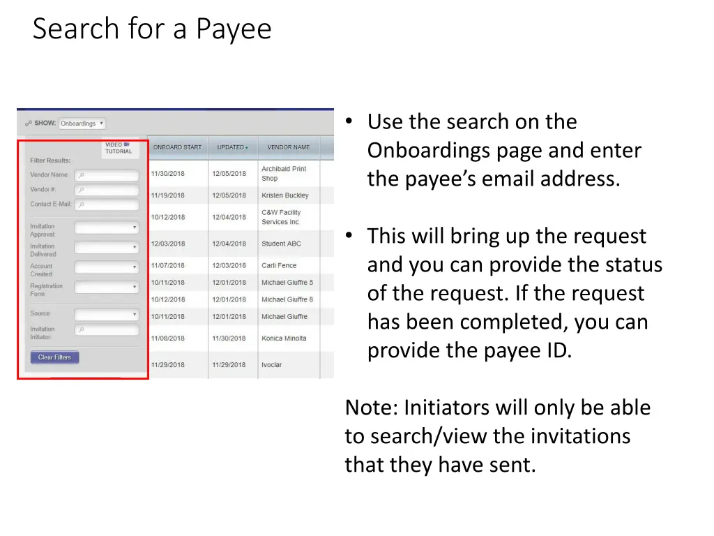 search for a payee