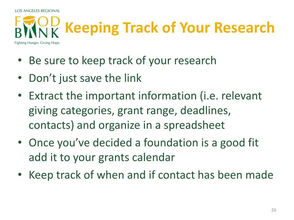 keeping track of your research