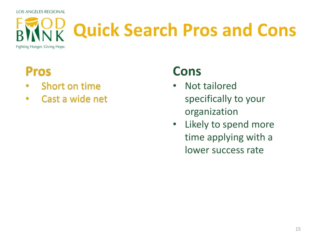 quick search pros and cons