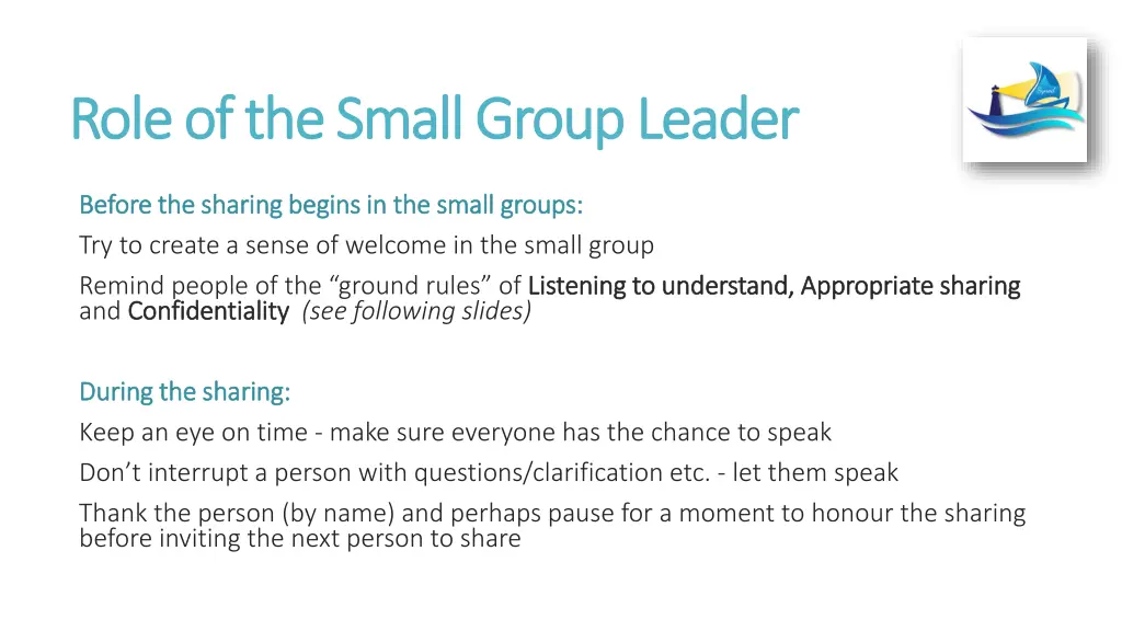 role of the small group leader role of the small