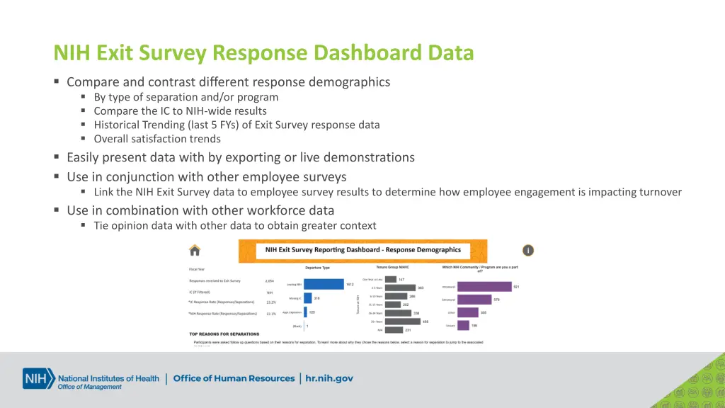 nih exit survey response dashboard data