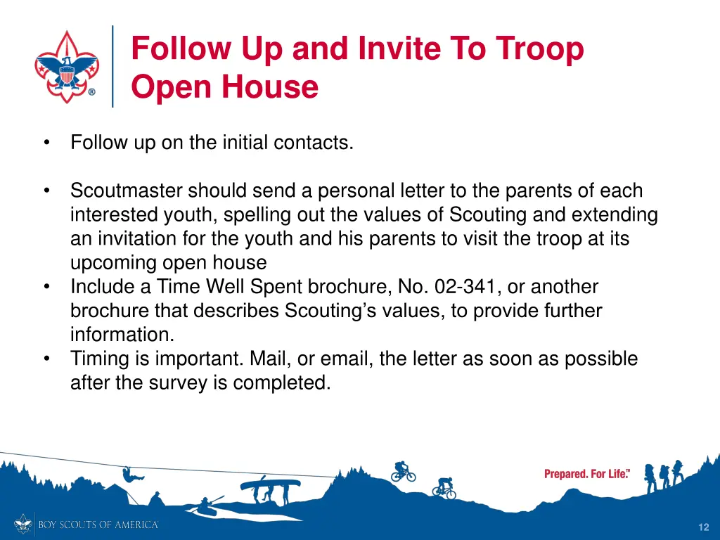 follow up and invite to troop open house