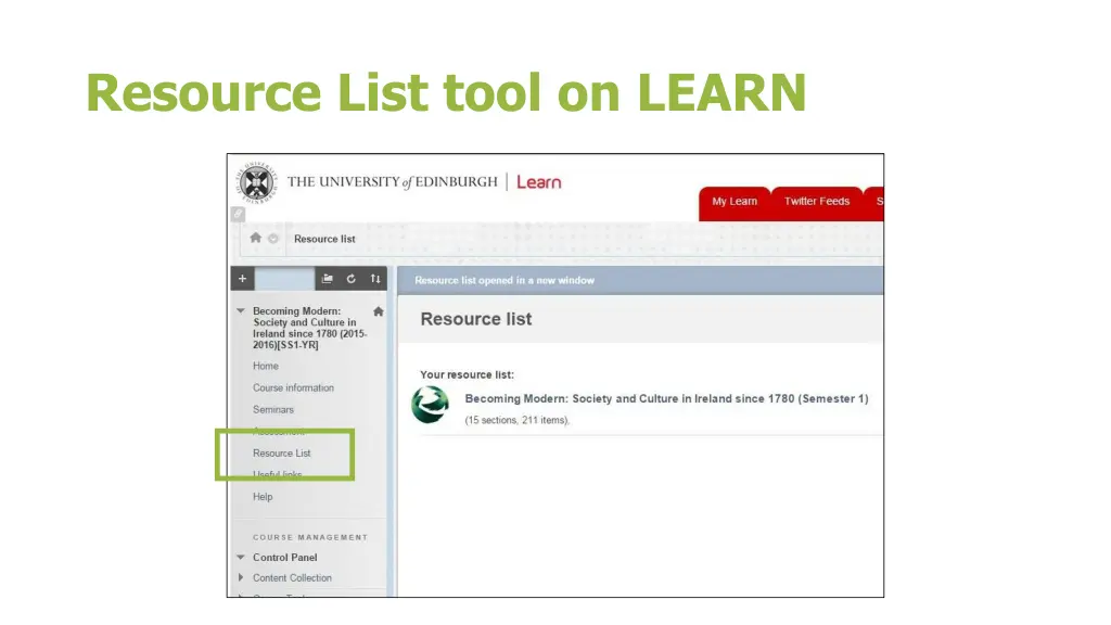 resource list tool on learn