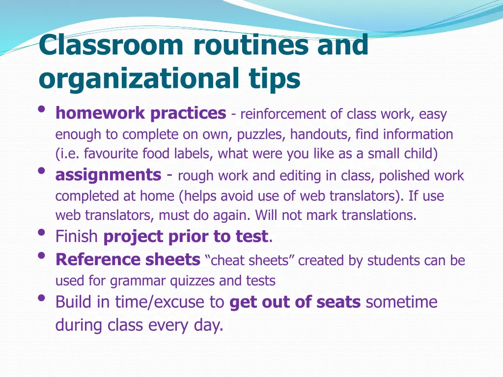 classroom routines and organizational tips