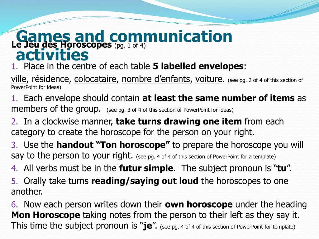 games and communication activities 1 place