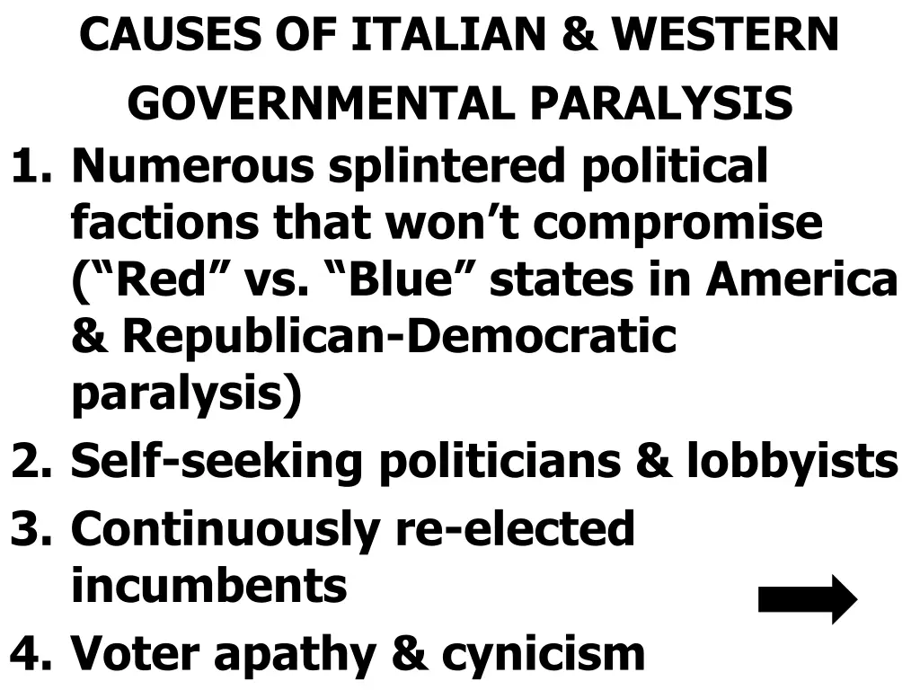 causes of italian western governmental paralysis