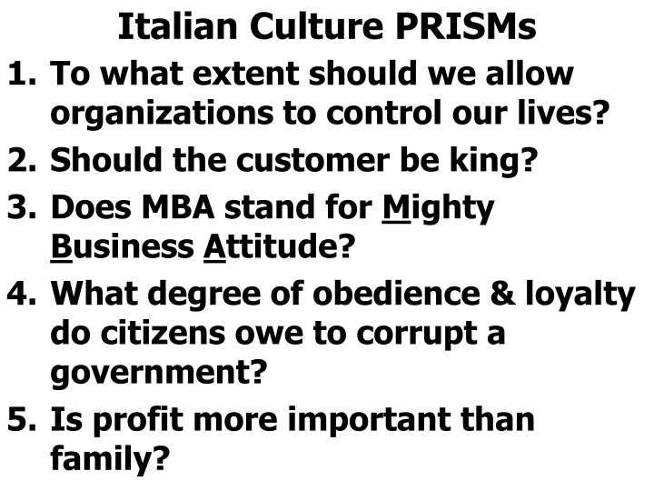 italian culture prisms 1 to what extent should