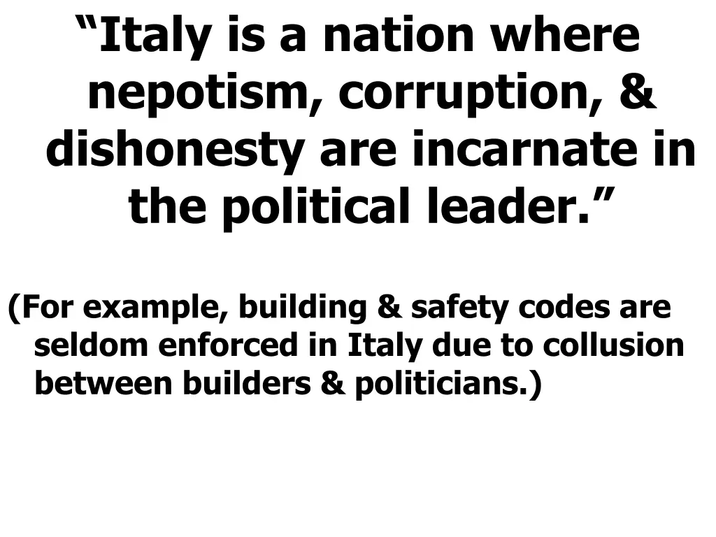 italy is a nation where nepotism corruption