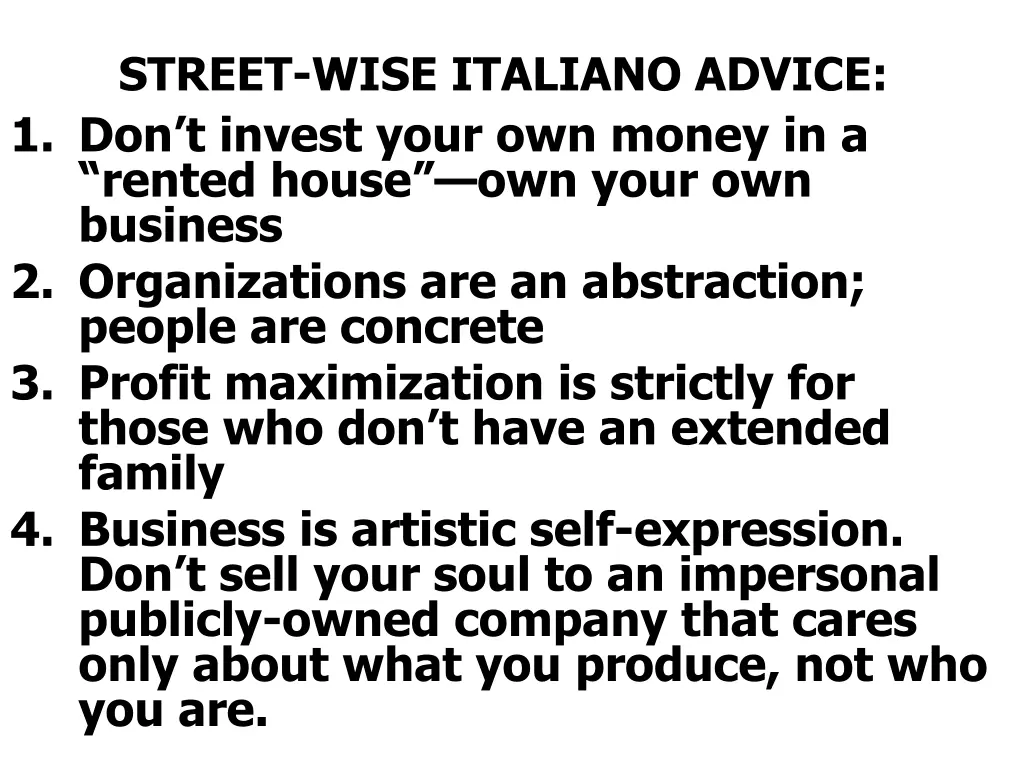 street wise italiano advice 1 don t invest your