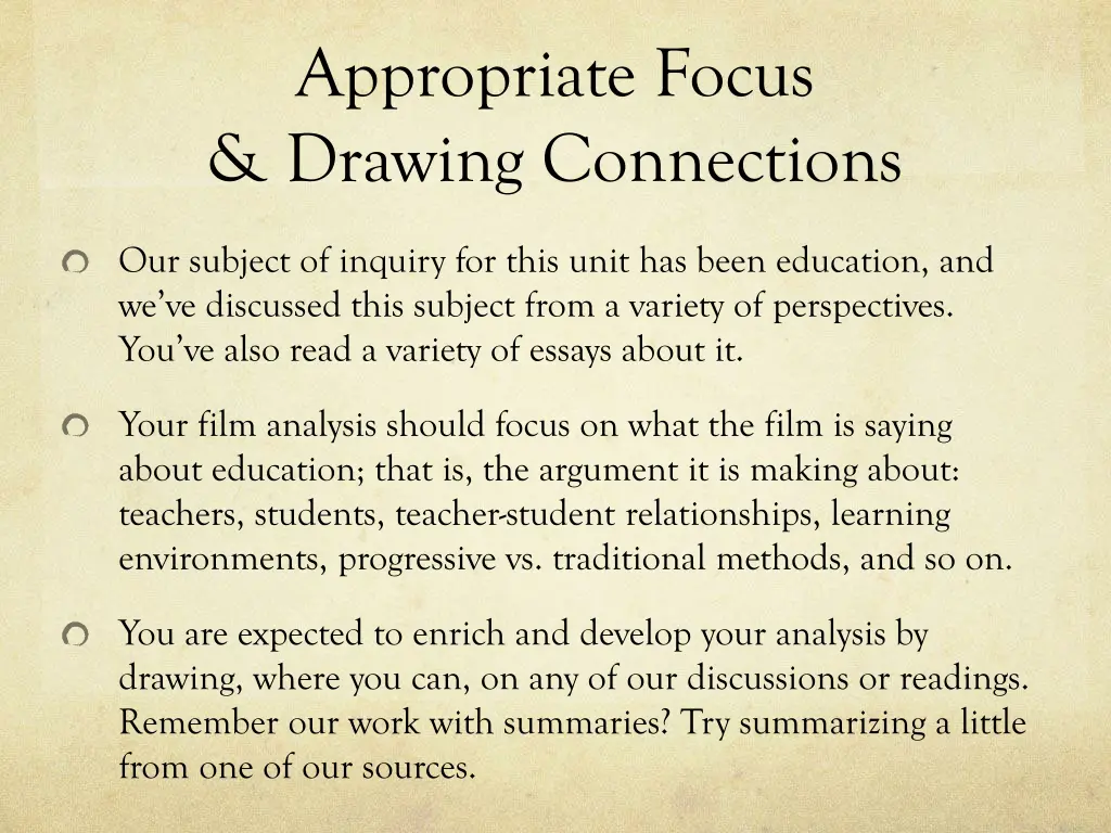 appropriate focus drawing connections