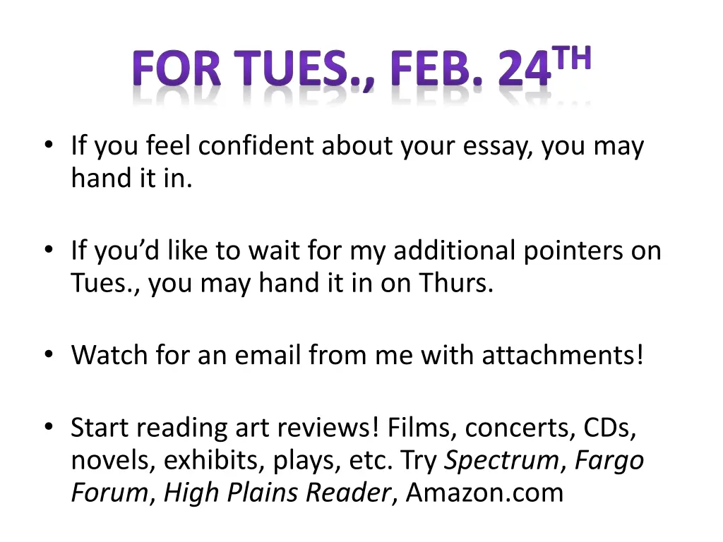 for tues feb 24 th