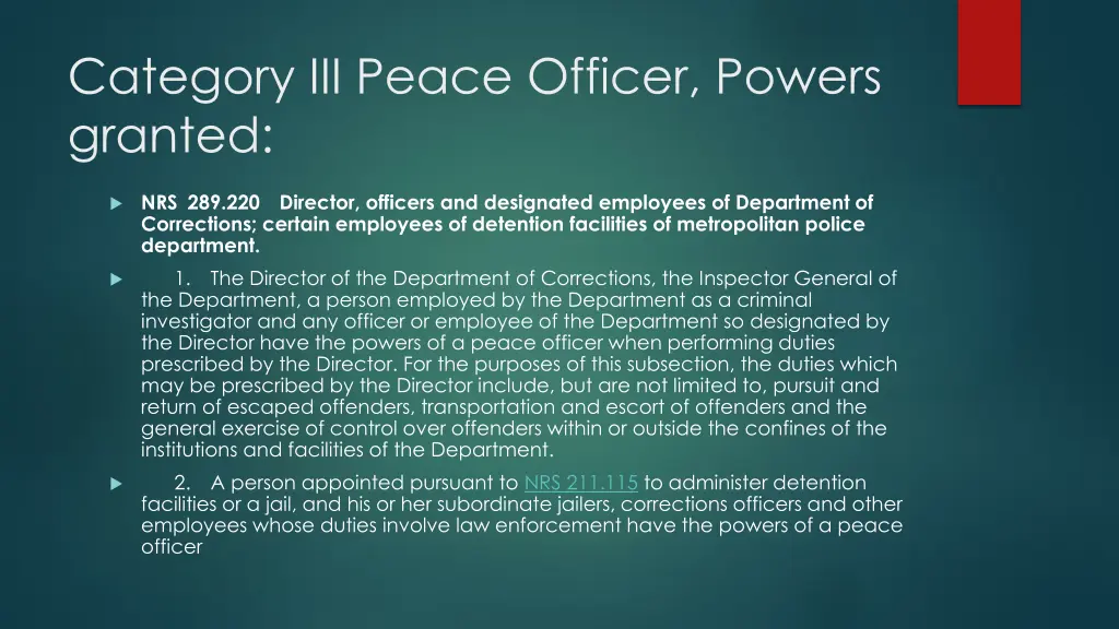 category iii peace officer powers granted