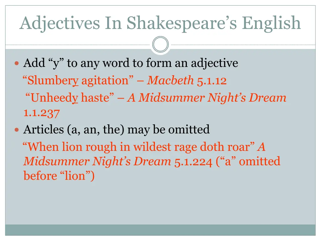 adjectives in shakespeare s english