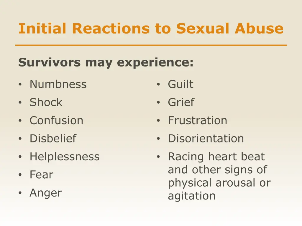 initial reactions to sexual abuse