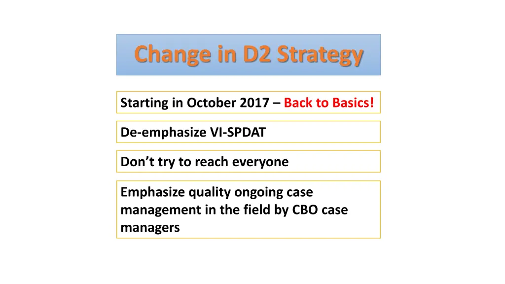 change in d2 strategy