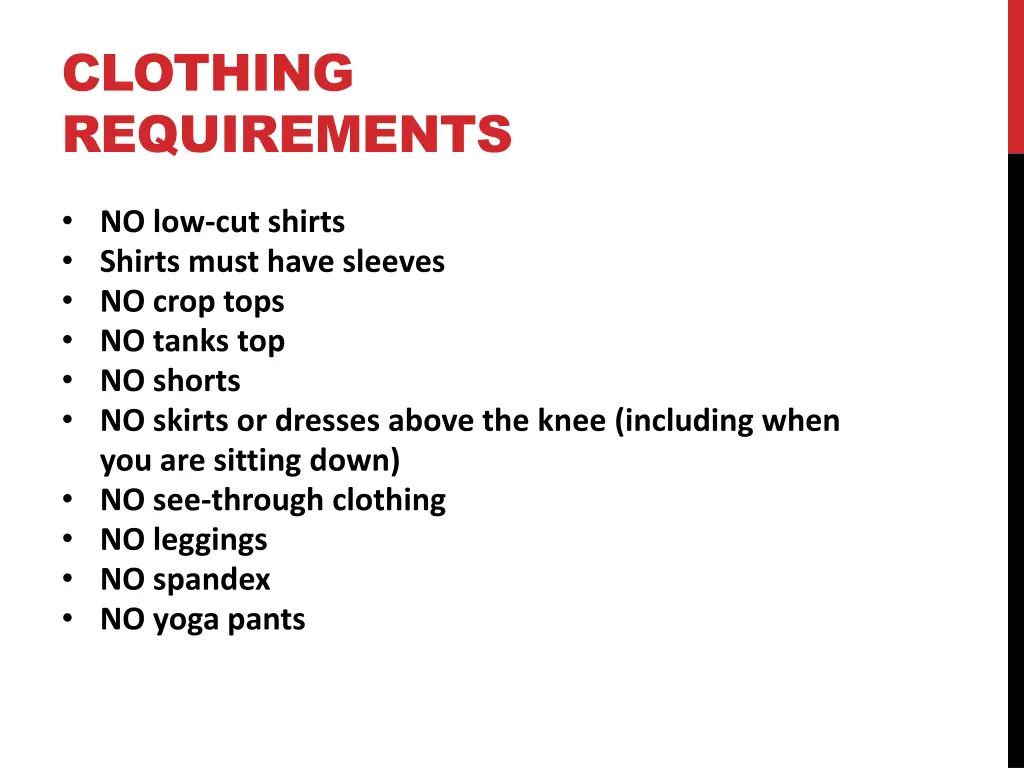 clothing requirements