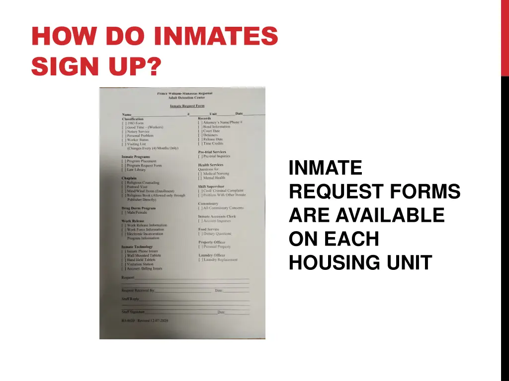 how do inmates sign up