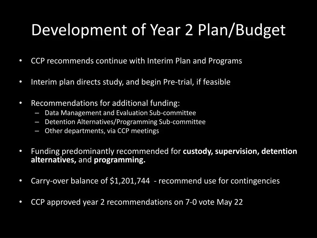 development of year 2 plan budget