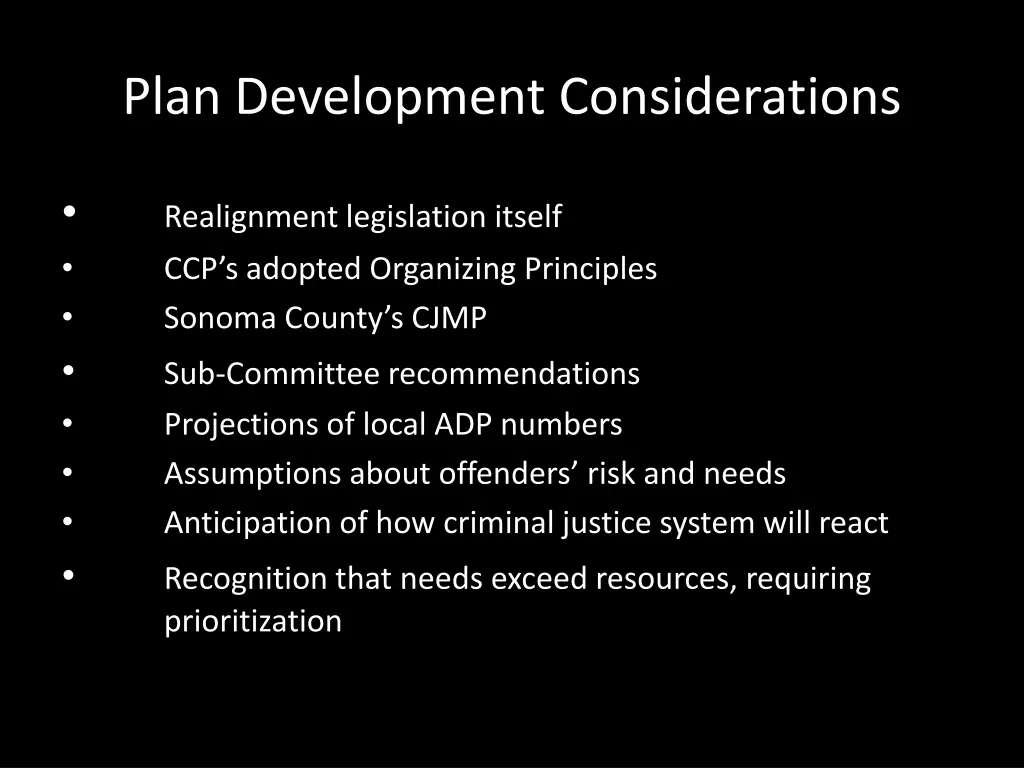 plan development considerations