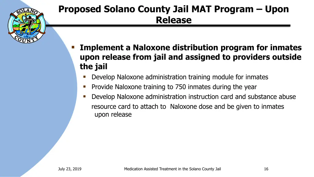 proposed solano county jail mat program upon