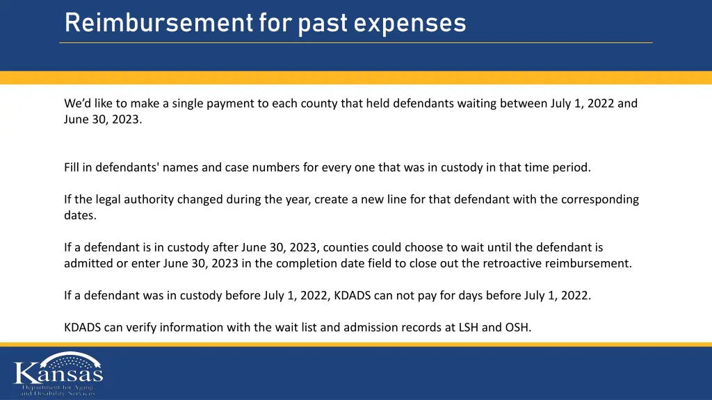 reimbursement for past expenses