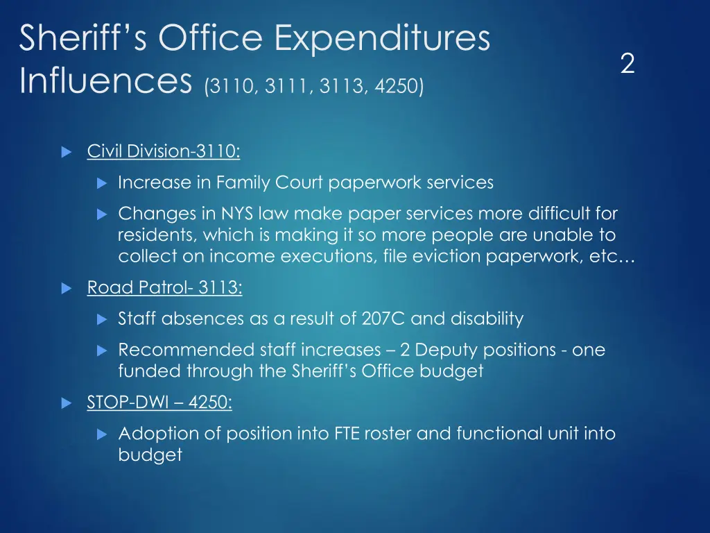 sheriff s office expenditures influences 3110