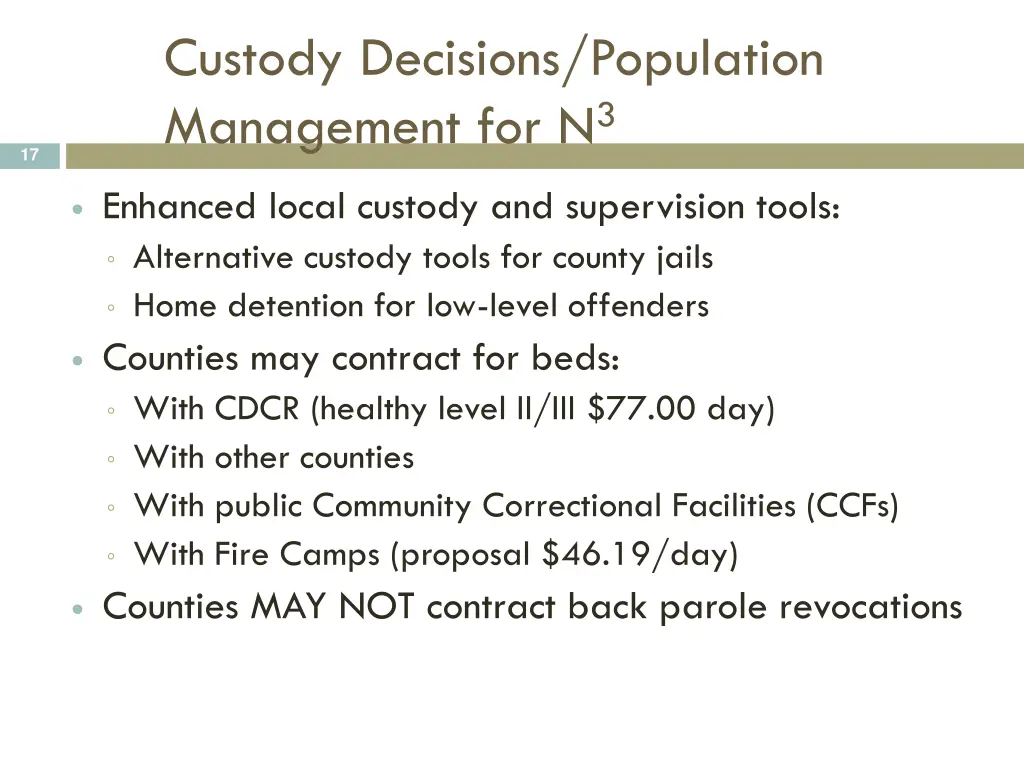 custody decisions population management for n 3