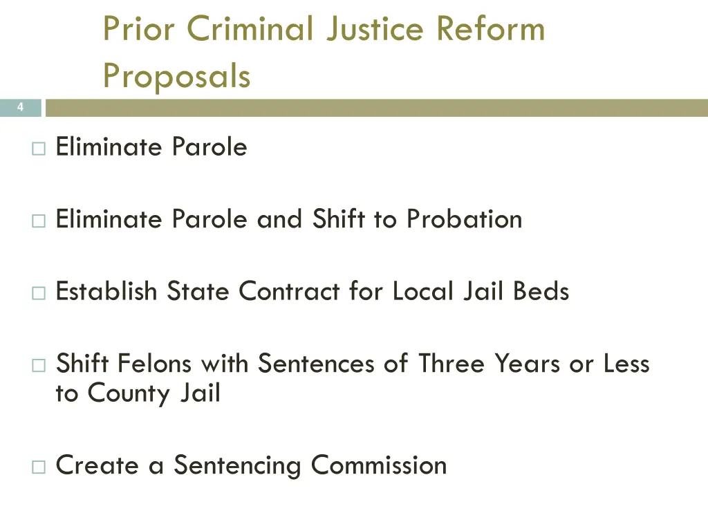 prior criminal justice reform proposals