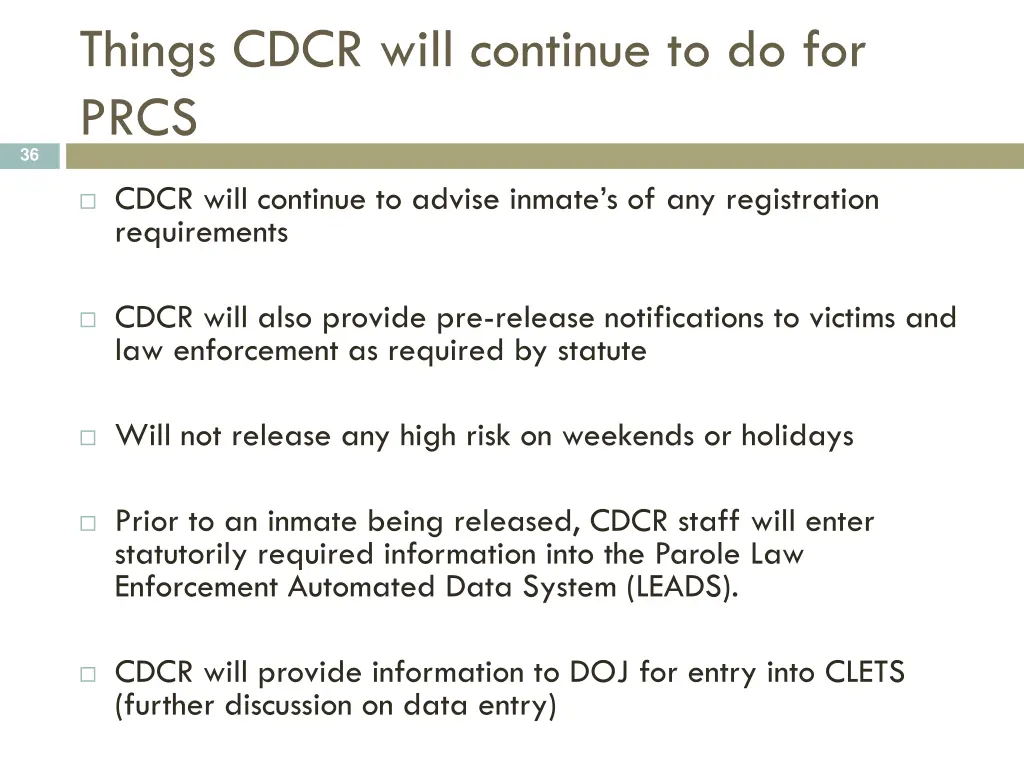 things cdcr will continue to do for prcs