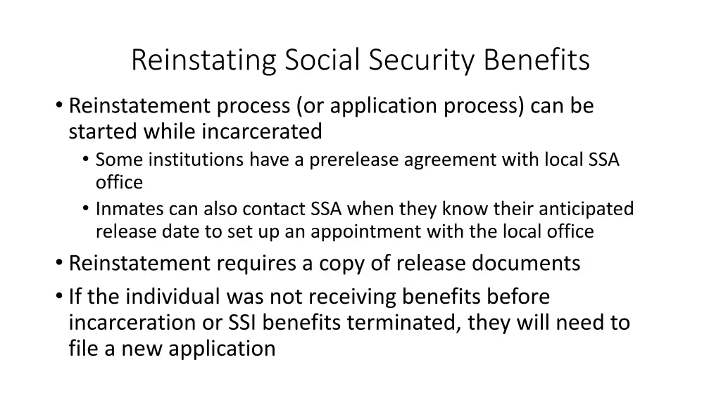 reinstating social security benefits