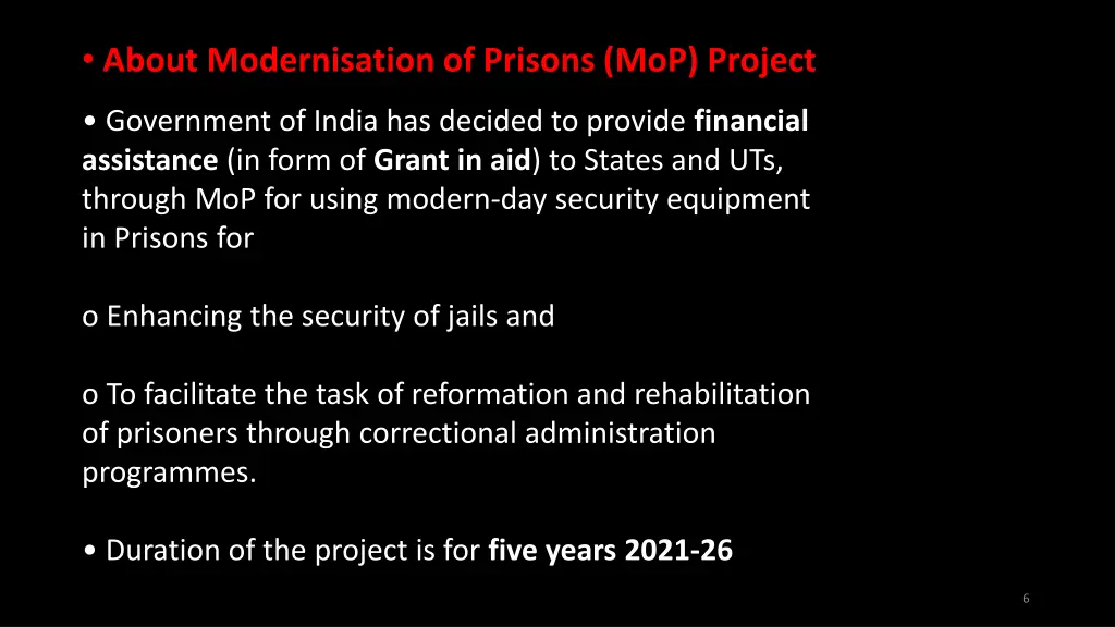 about modernisation of prisons mop project