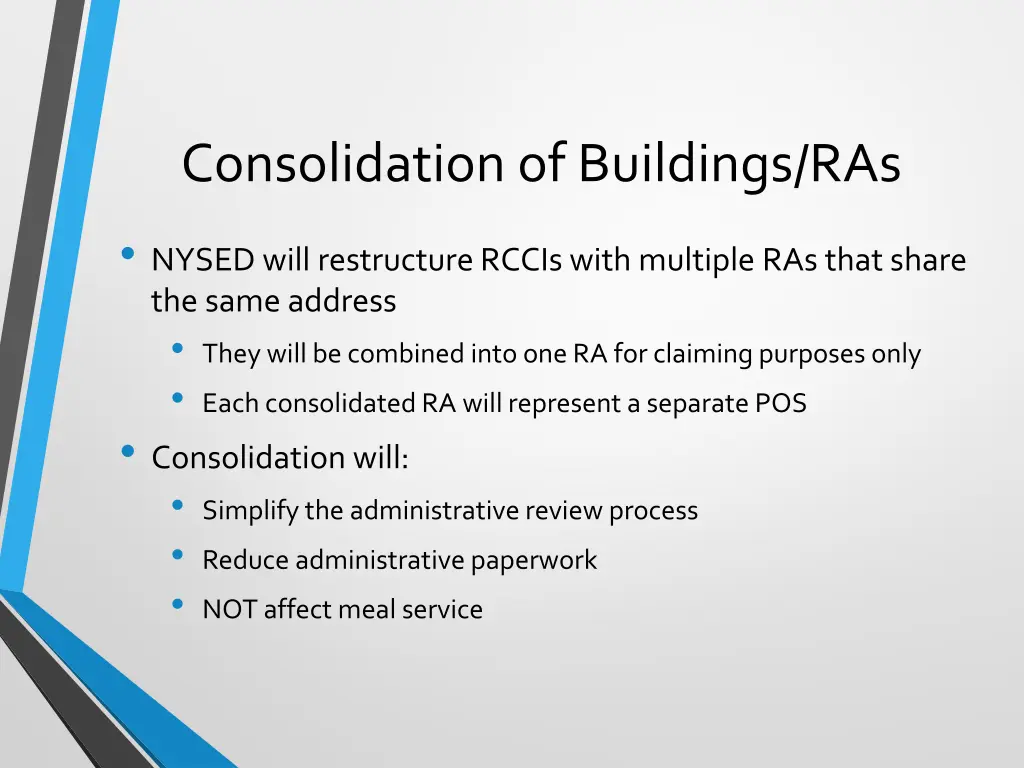 consolidation of buildings ras