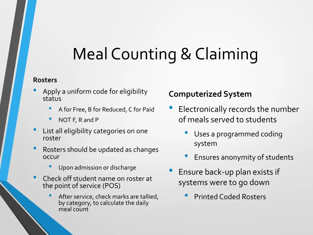 meal counting claiming 1