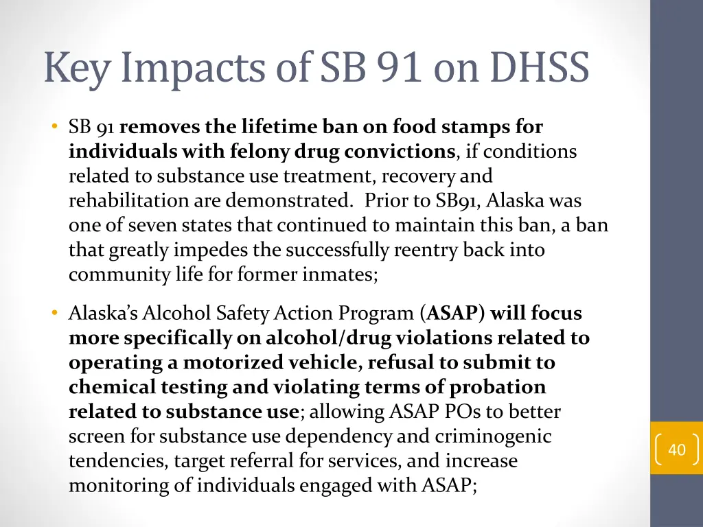 key impacts of sb 91 on dhss