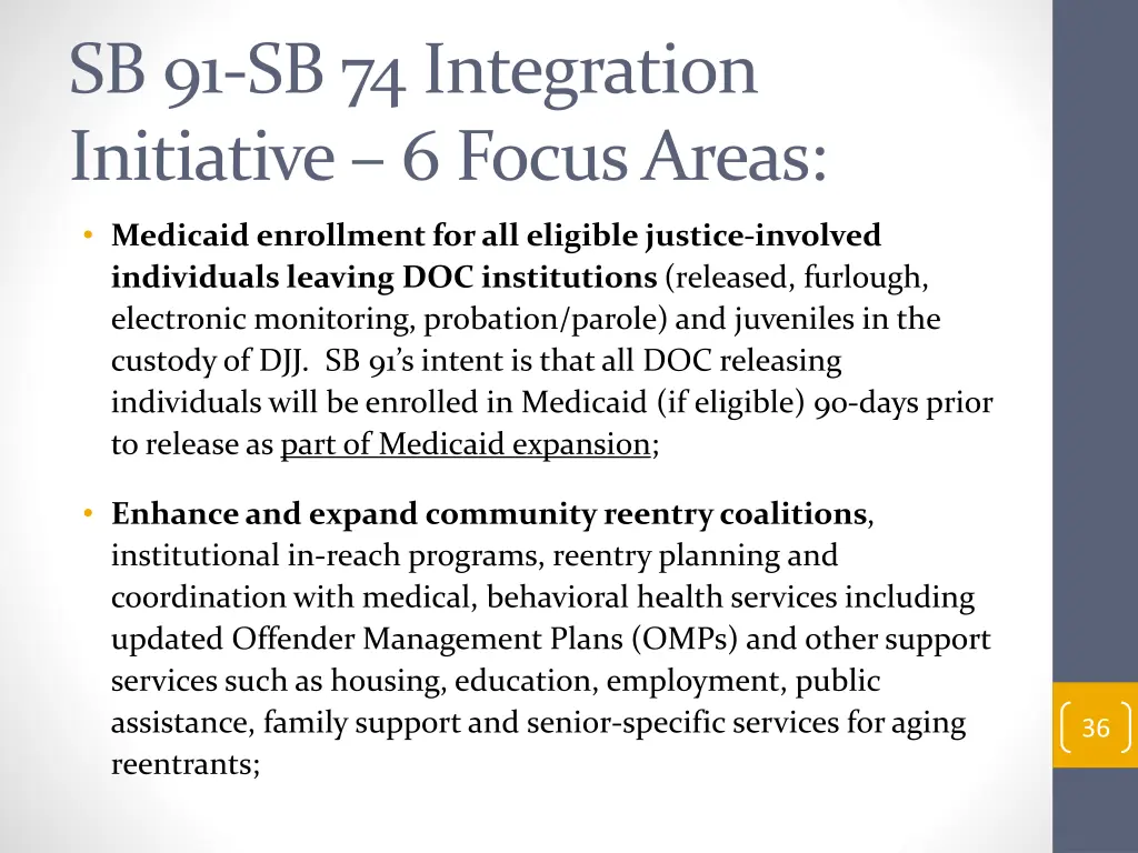 sb 91 sb 74 integration initiative 6 focus areas