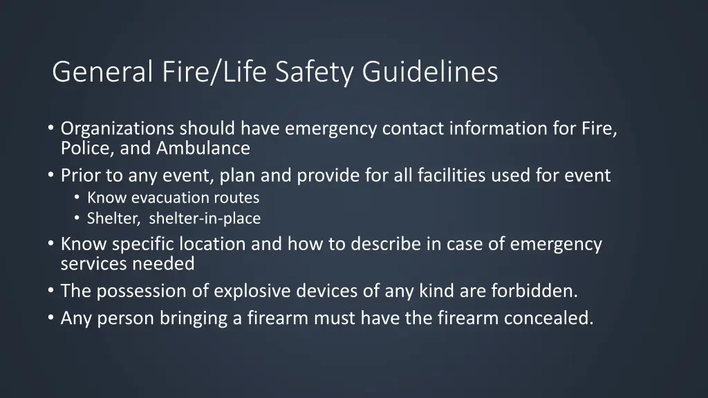 general fire life safety guidelines