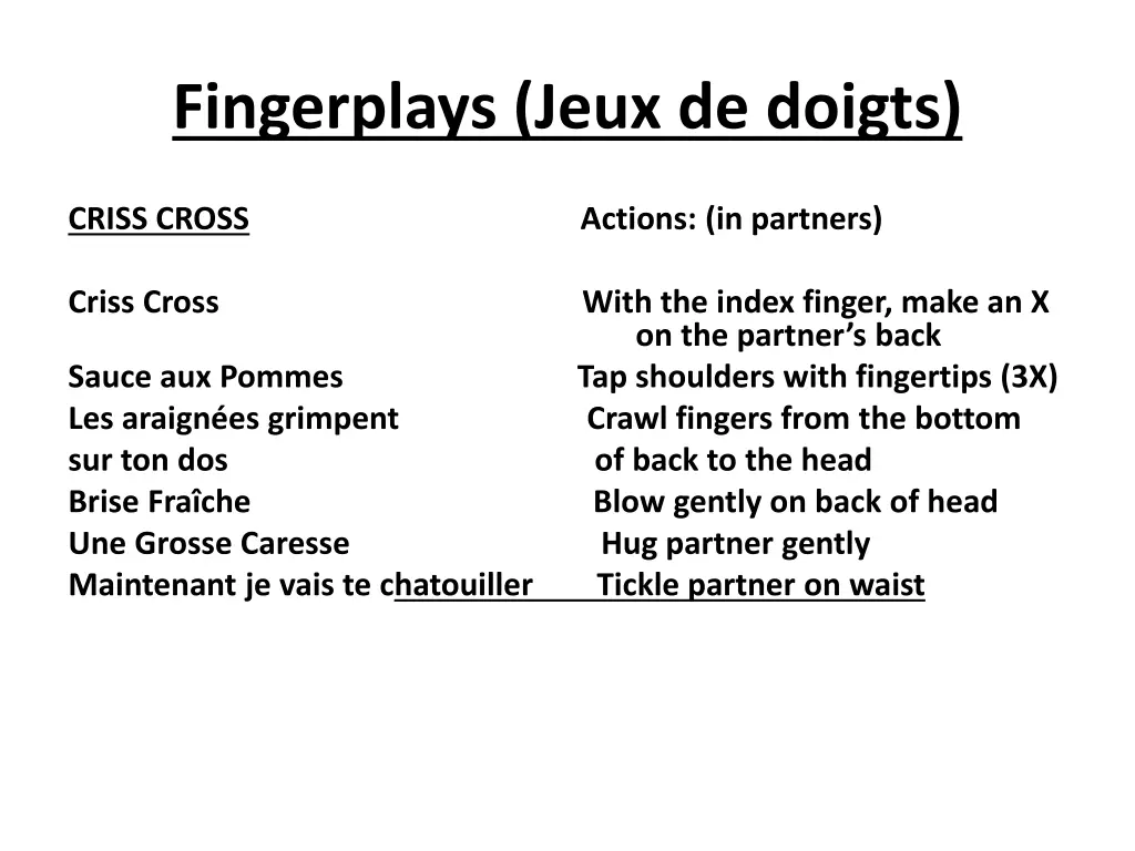 fingerplays jeux de doigts