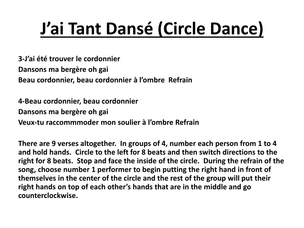 j ai tant dans circle dance