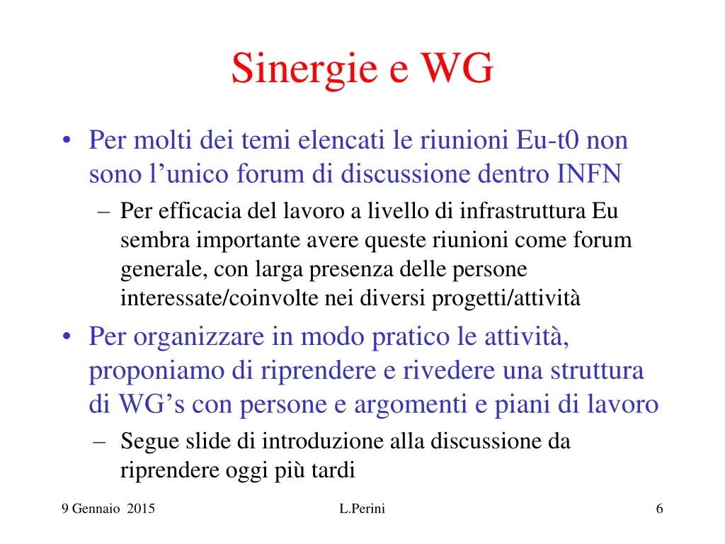 sinergie e wg