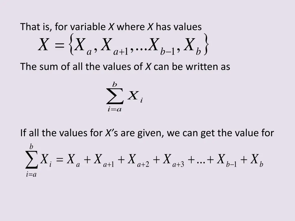 that is for variable x where x has values a x x x