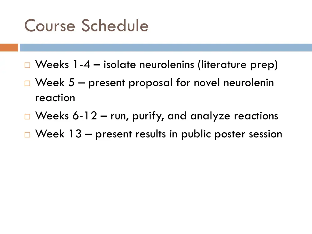 course schedule