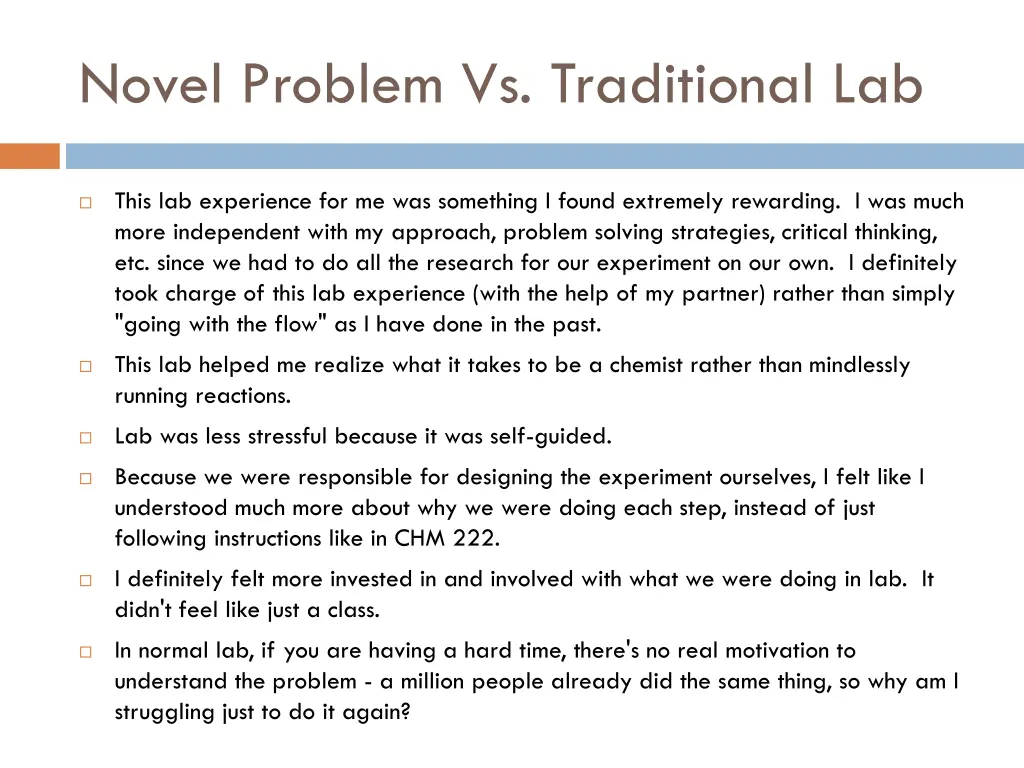 novel problem vs traditional lab