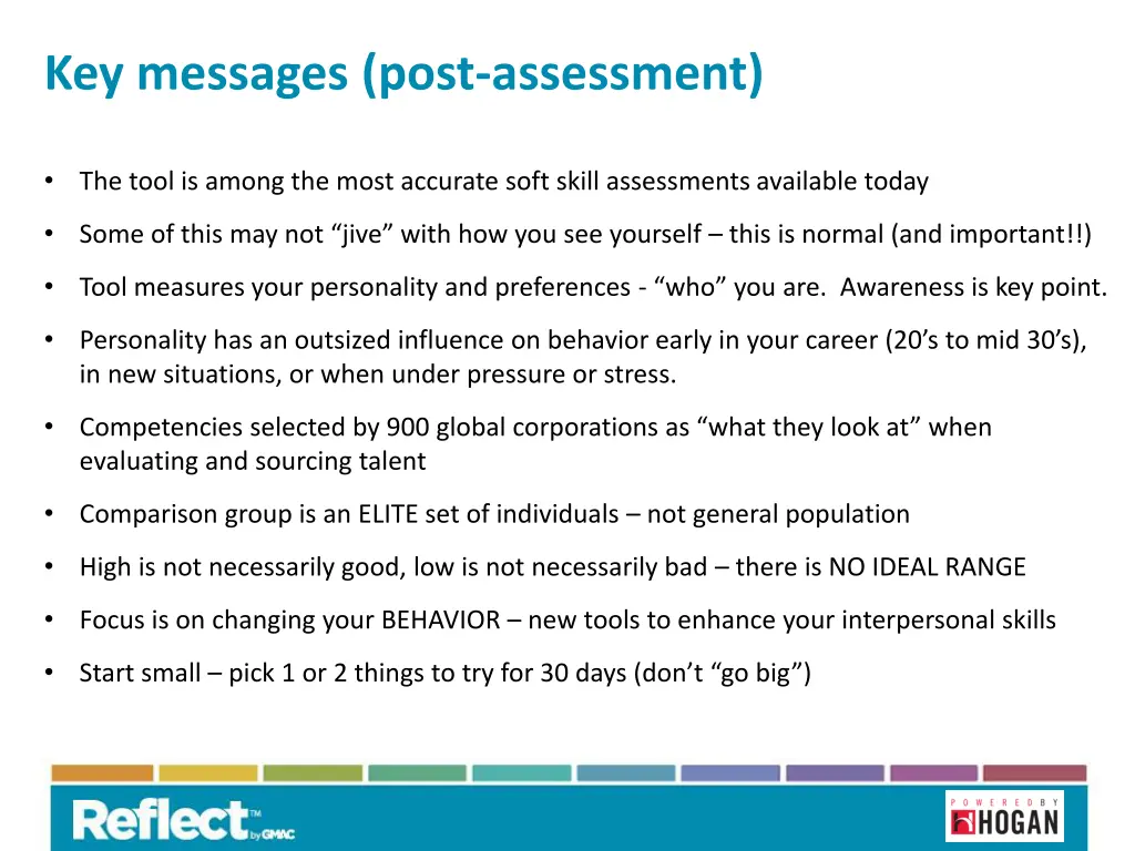 key messages post assessment