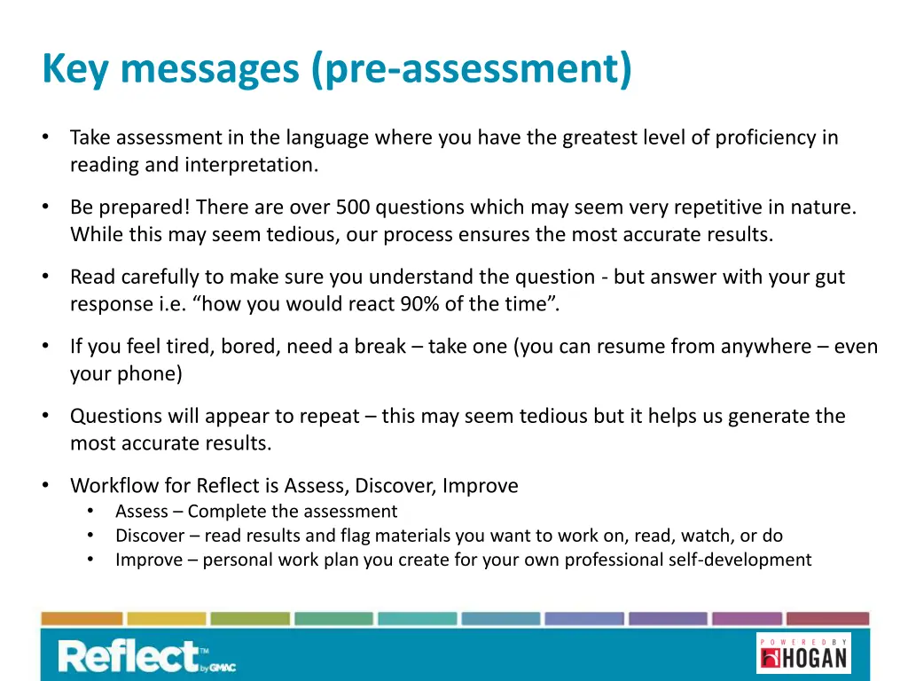 key messages pre assessment