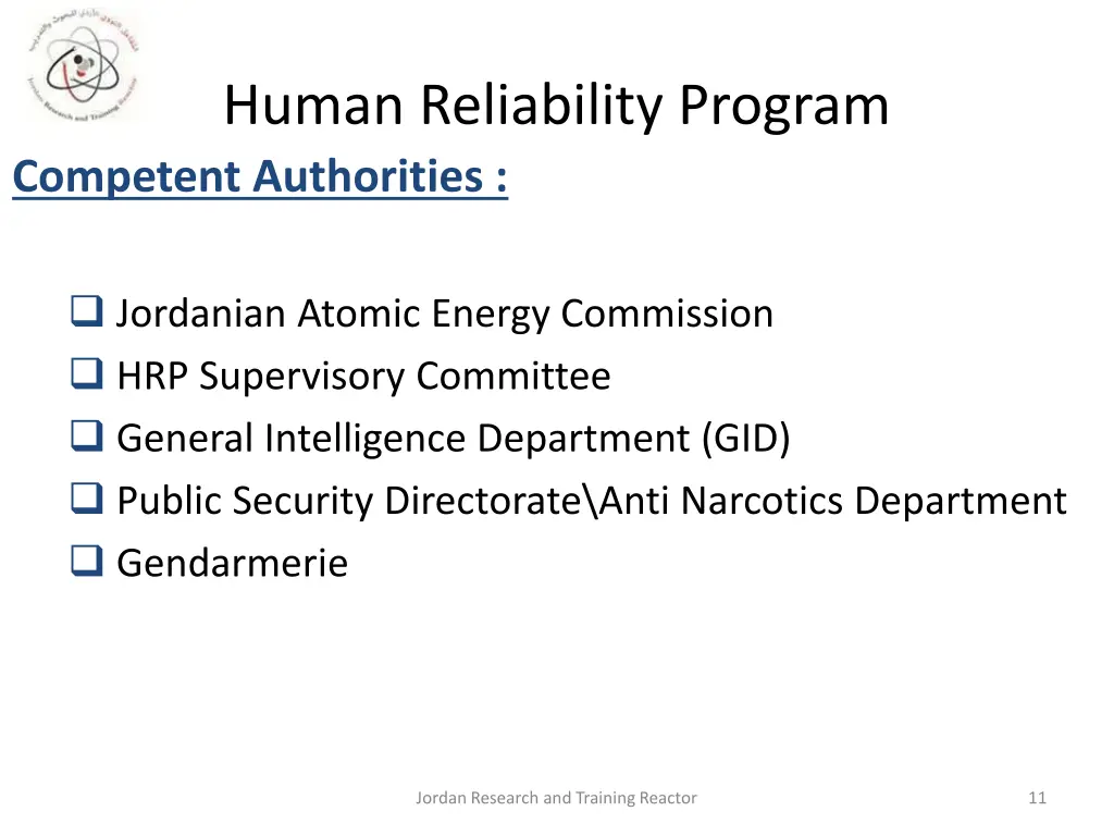 human reliability program competent authorities