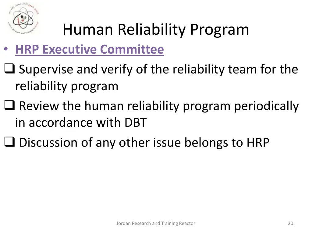 human reliability program hrp executive committee