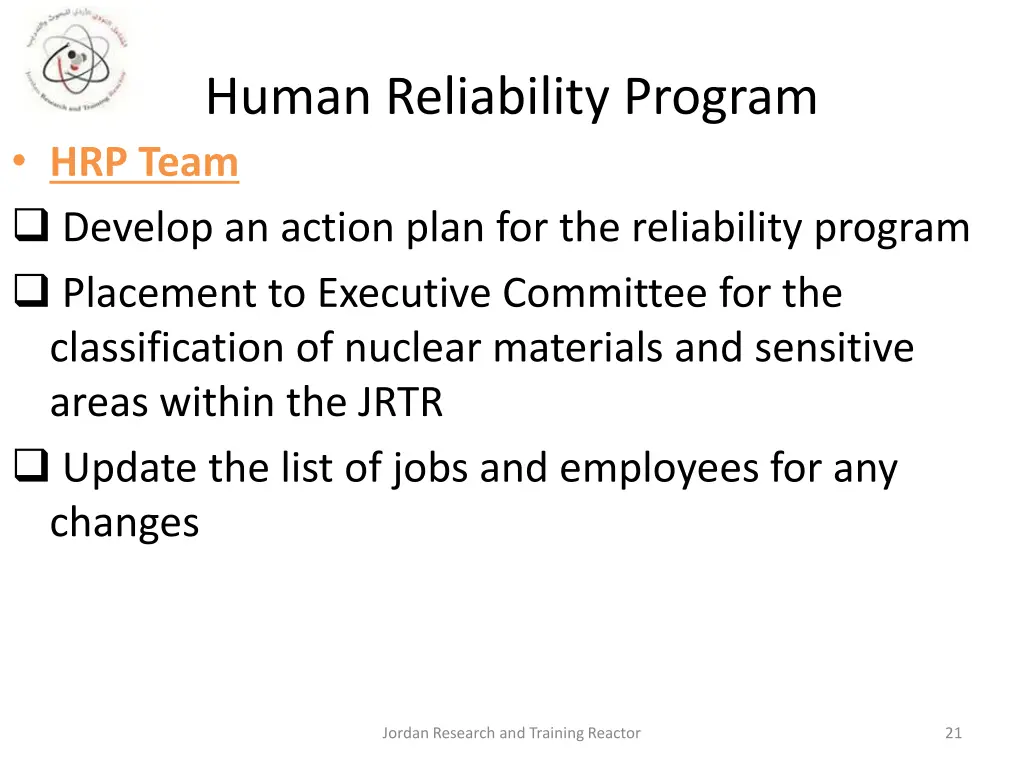 human reliability program hrp team develop