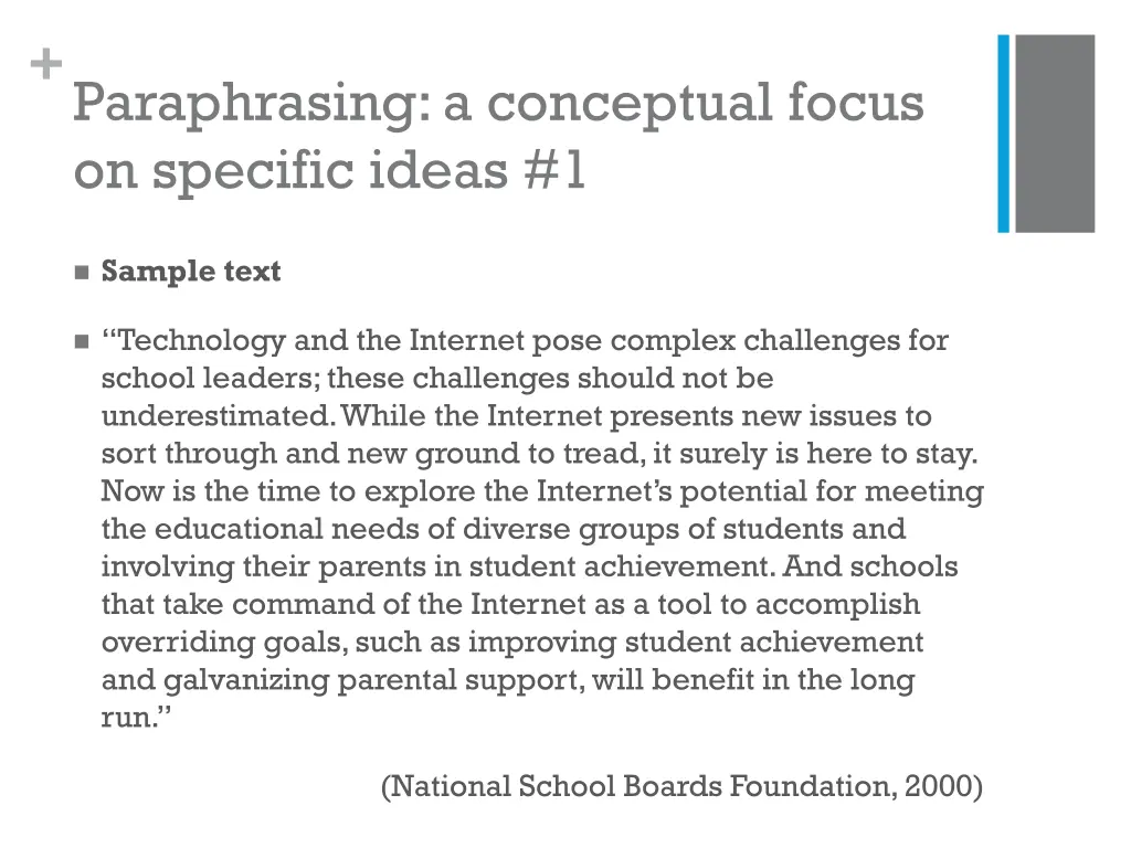 paraphrasing a conceptual focus on specific ideas